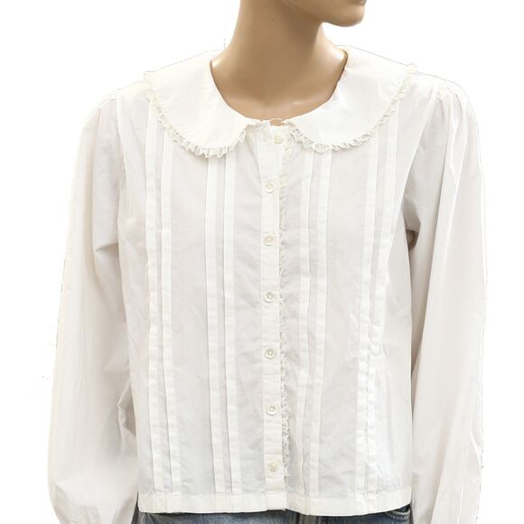 Sandy Liang Grove Blouse Top Lace Pleated Tonal Embroidered Buttondown S 284887 - Picture 5 of 7